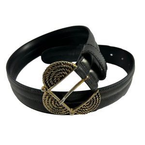 Accessory Lady Black Leather Belt Size Small Italy Made Gold Tone Metal Buckle